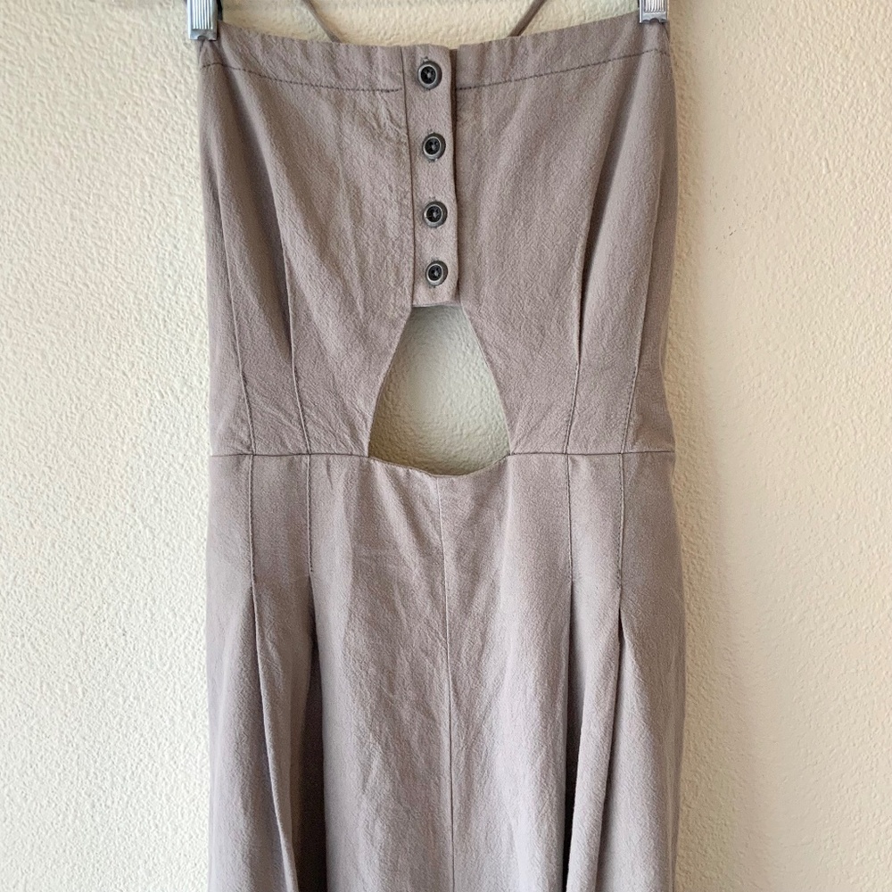 Free People Linen Jumpsuit Size Small Bohemian Romper Wide Leg Lace Up